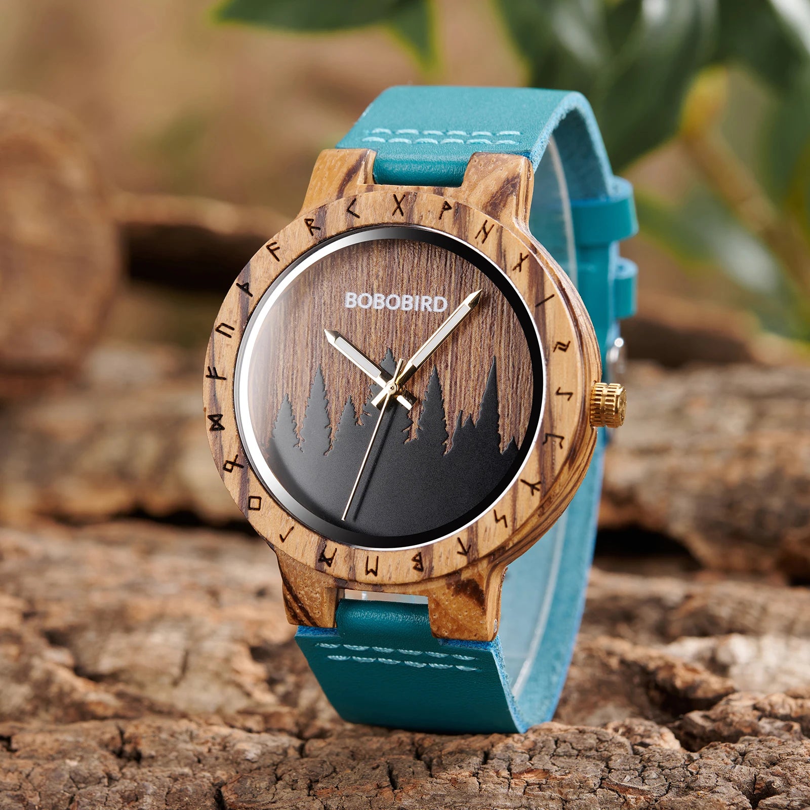 Man wood watch bobobird viking symbol quartz wristwatch original forest design wooden clock wach with gift box for men