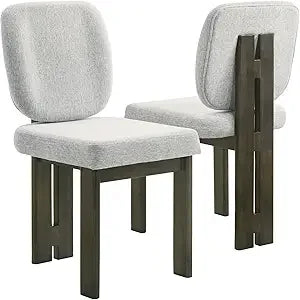 Modern boucle dining chairs set of 2 upholstered armless side with ergonomic curved back/walnut wood legs mid-century