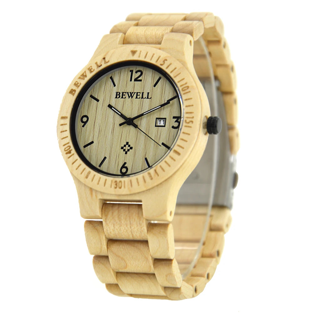 Men luxury natural wood watch auto date maple wooden watches bamboo wristwatch - 086b