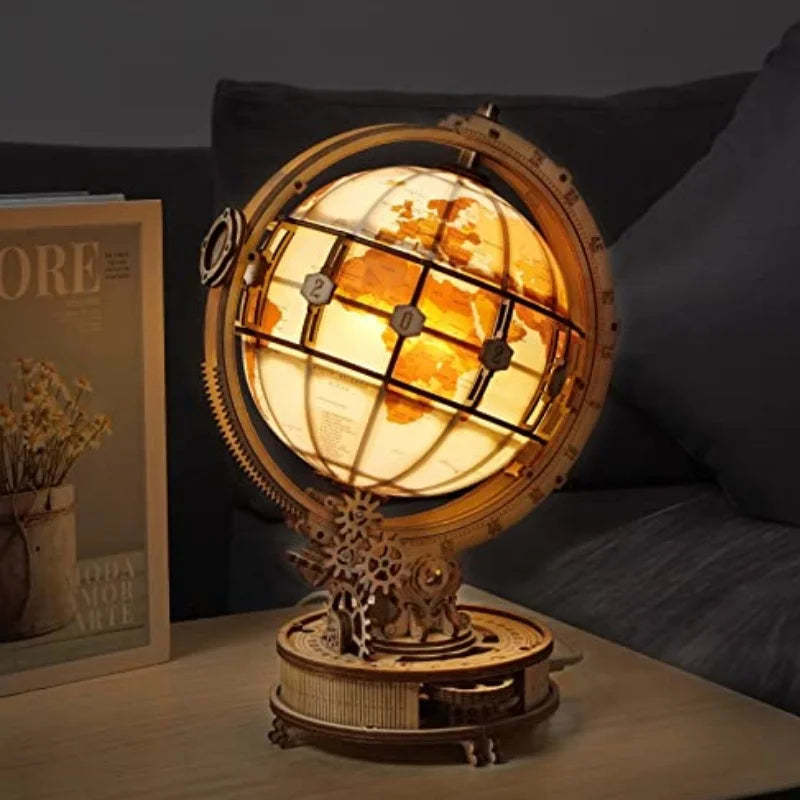 Robotime rokr luminous wooden globe light night 3d puzzle games for christmas gift kids adults home decor desk