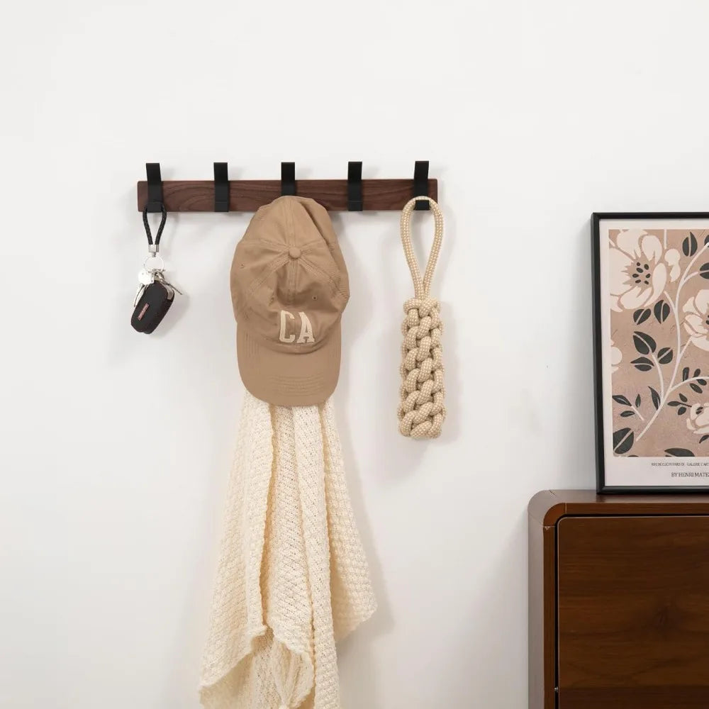 Coat rack wall mount - 16.9 inches with 5 hooks walnut wood mounted rustproof hanger b - united states / walnut