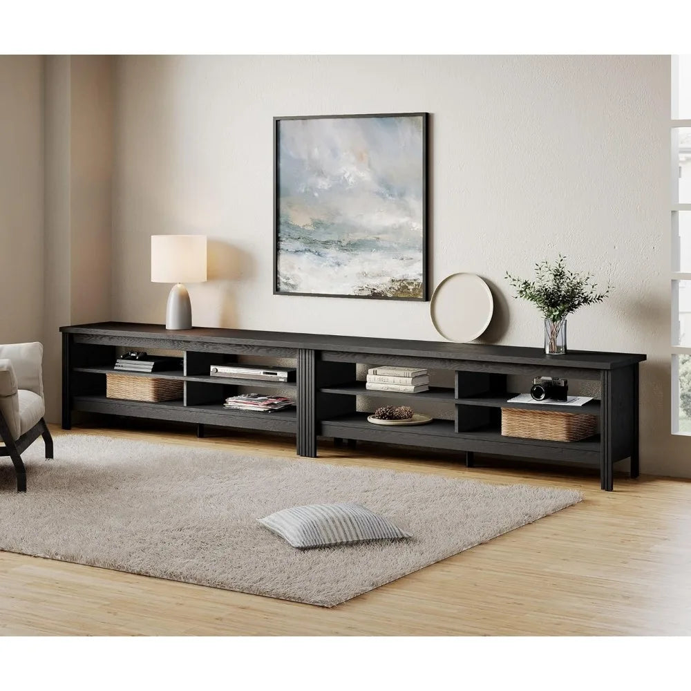 Large wooden entertainment center for 100+ inch tv 75-90 television stand with 8 cubby console table and end tables set