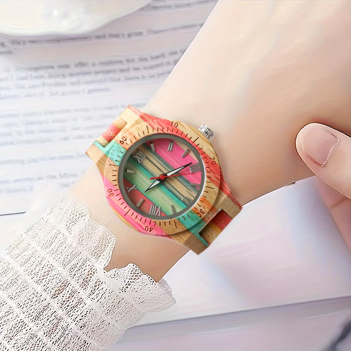 Women’s watches multicolor bamboo wood bracelet natural clock quartz wrist watch for woman ladies gifts