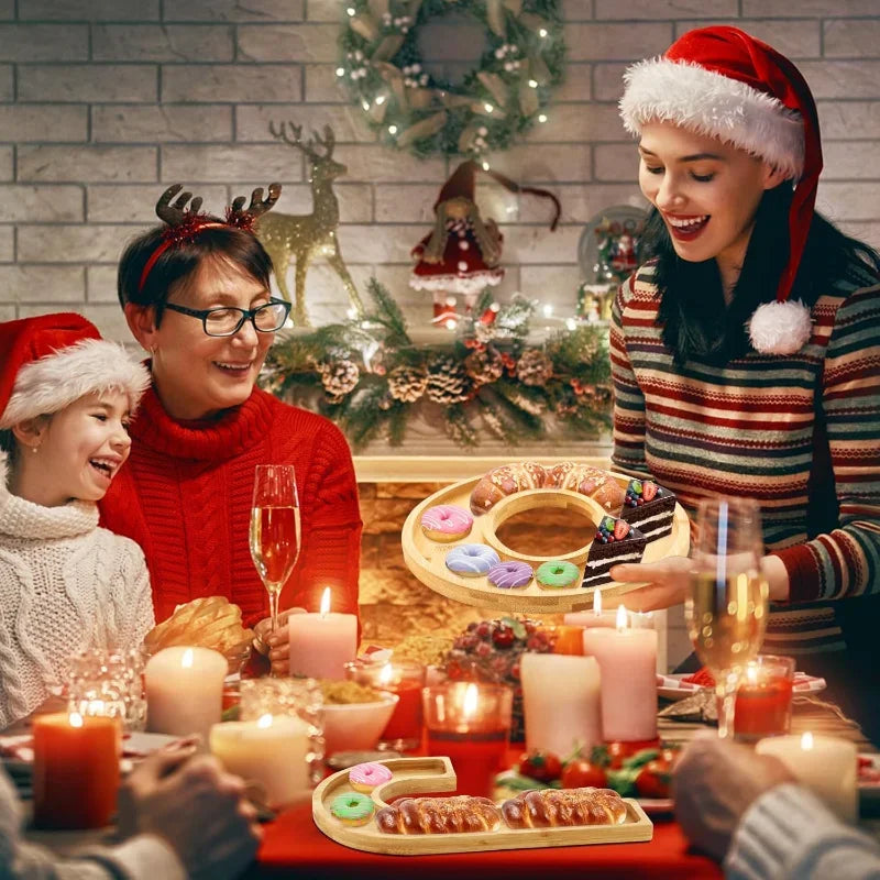 3pcs christmas letters board set joy bamboo wooden fillable large candy dish snack dinnerware for home party decoration