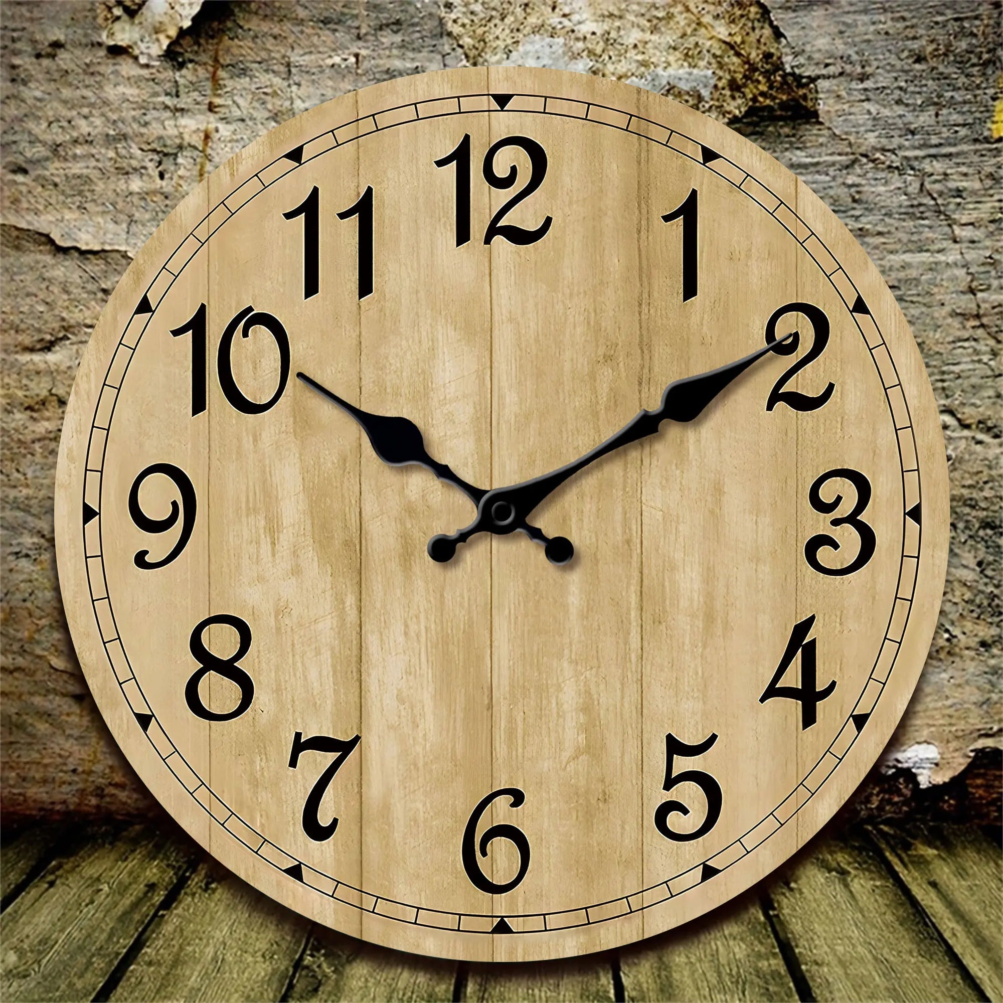 Modern silent quartz wooden wall clock - imitation wood color texture design simple suitable for living room b - 16 inch