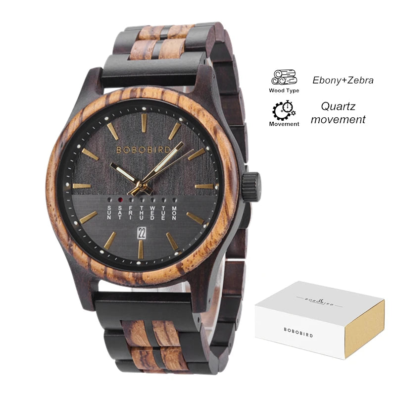 Bobo bird men’s watches niche wooden wristwatch unique quartz watch for men week & date display customized drop