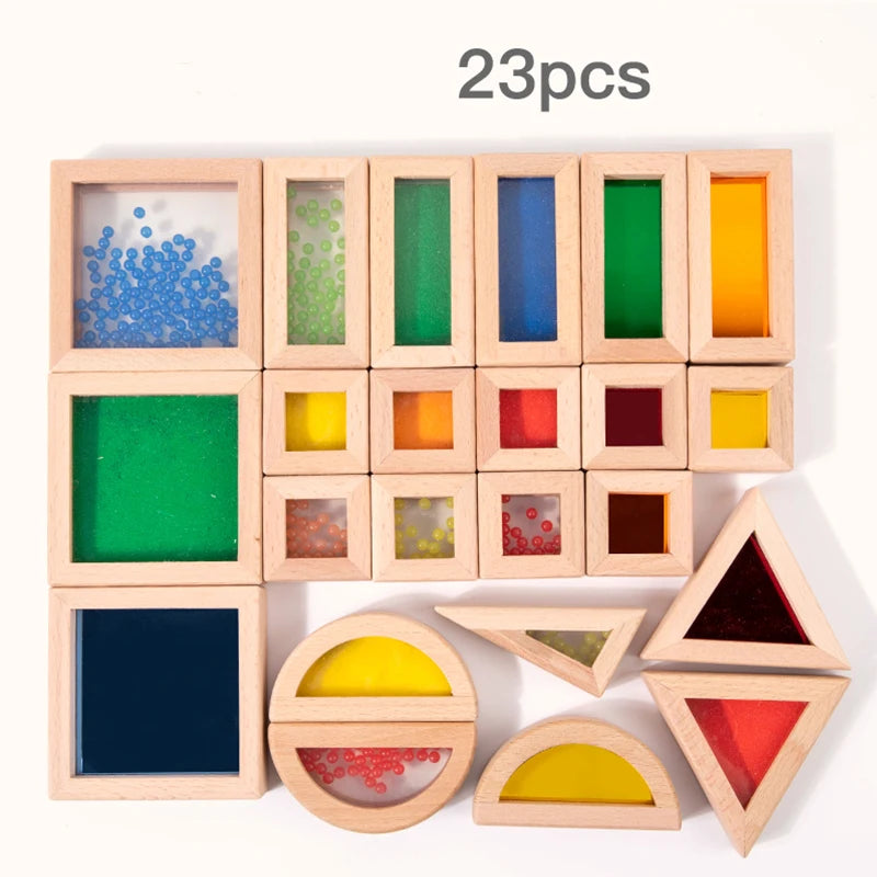 Sensory wooden block set acrylic rainbow building toy suitable for children’s stem learning gift stacking game - nb800c2