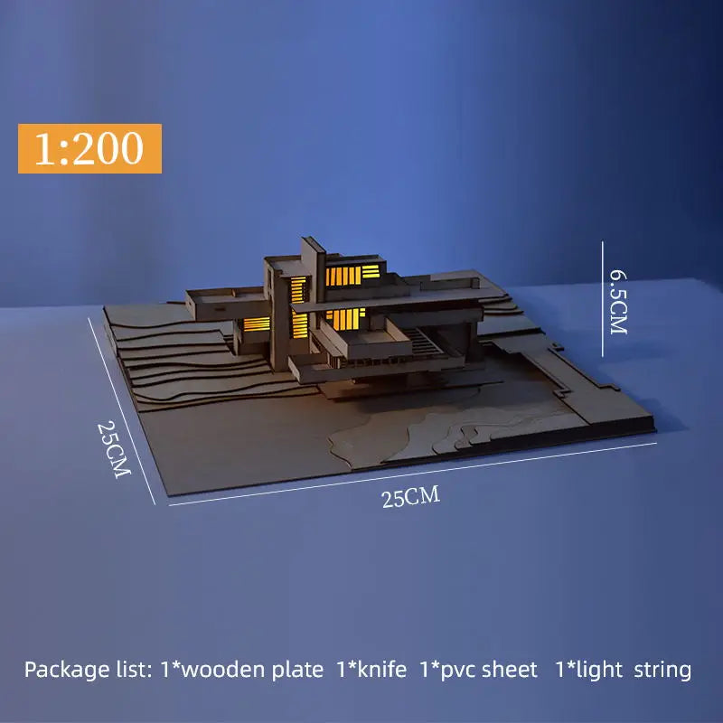 Exquisite miniature 1:200 fallingwater villa architectural wooden block diy scene building 3d wood puzzle model - 200