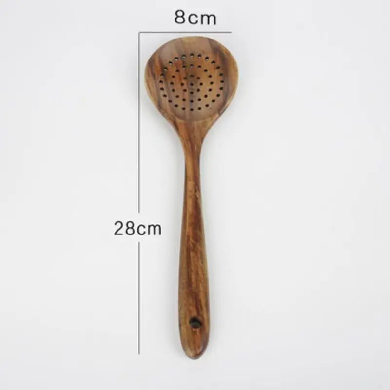 Senior teak cooking spoon acacia wood kitchenware long handled spatula non stick pan heat-resistant easy to clean