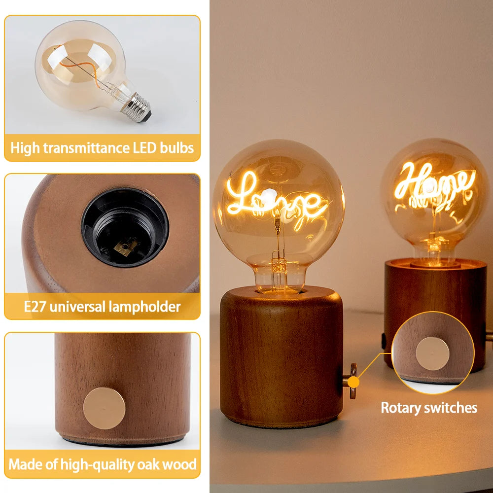 Vintage table lamp e27 retro amber wooden base desk lamps for bedroom living room home art display cafe bar studio