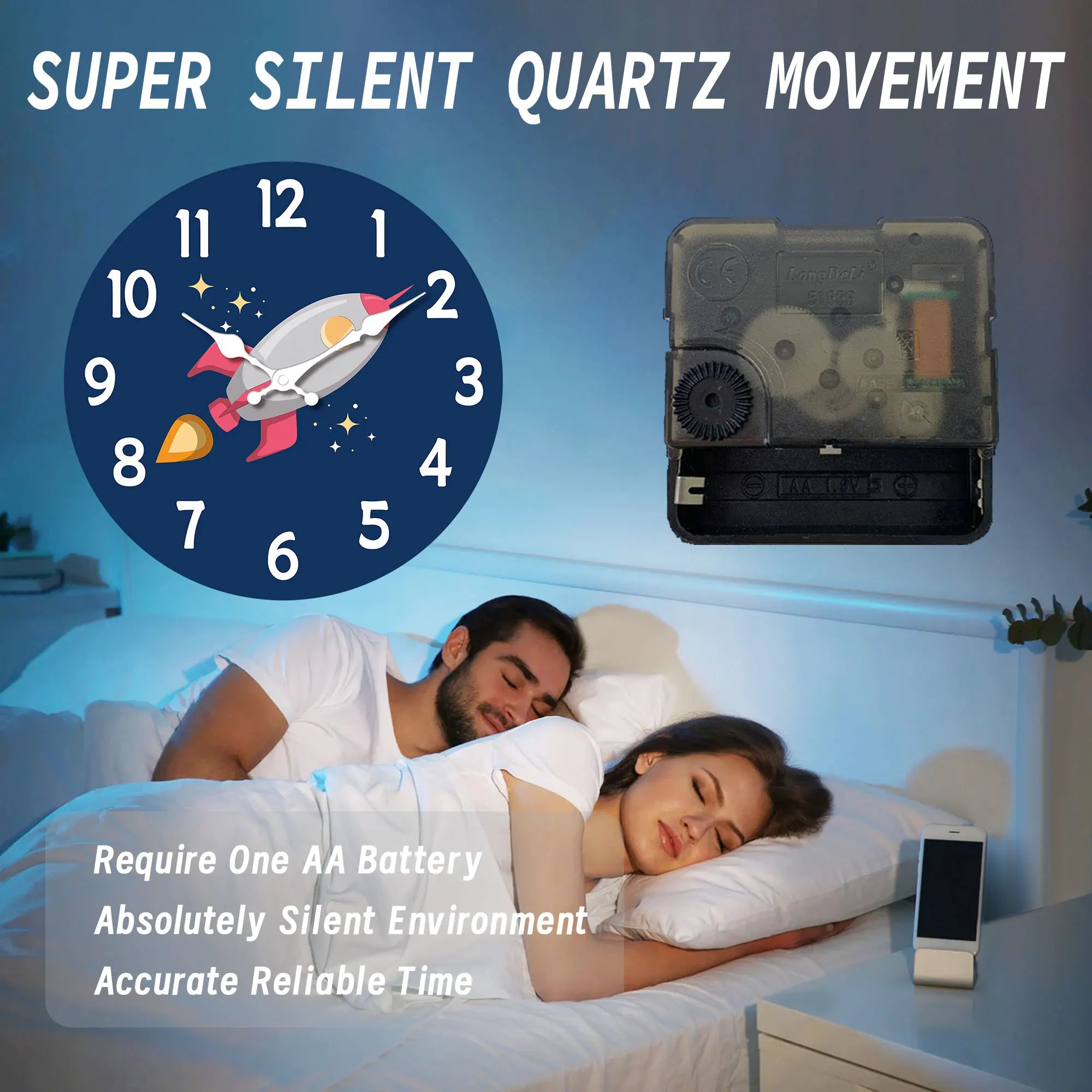 1pc 12 inch wooden wall clock space rocket design cartoon silent suitable for living room bedroom deco