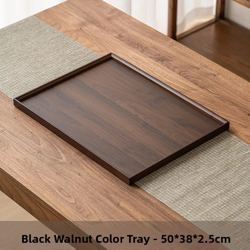 Large size rectangular bamboo wood tea tray display plate walnut color set cup storage handle home use japanese sle
