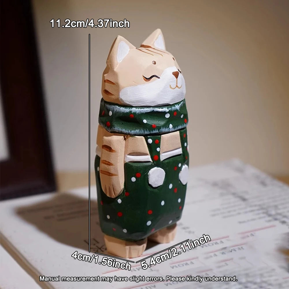 Christmas decorations wooden kitten couple sculpture home decoration handmade wood carving ornaments small animal