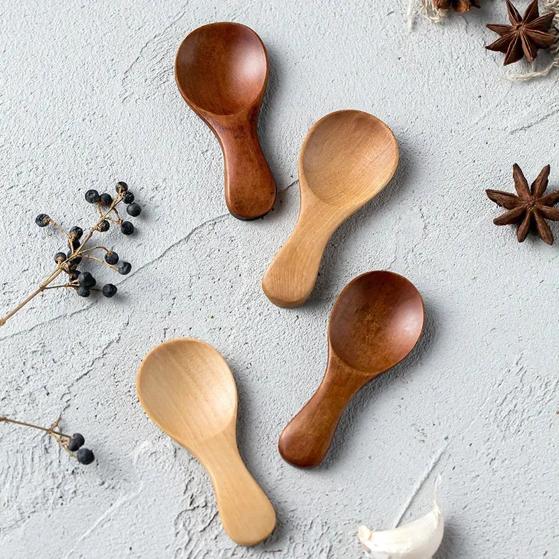 4pcs mini wooden spoons for kids small spoon spice seasoning sugar tea coffee short handle kitchen utensils
