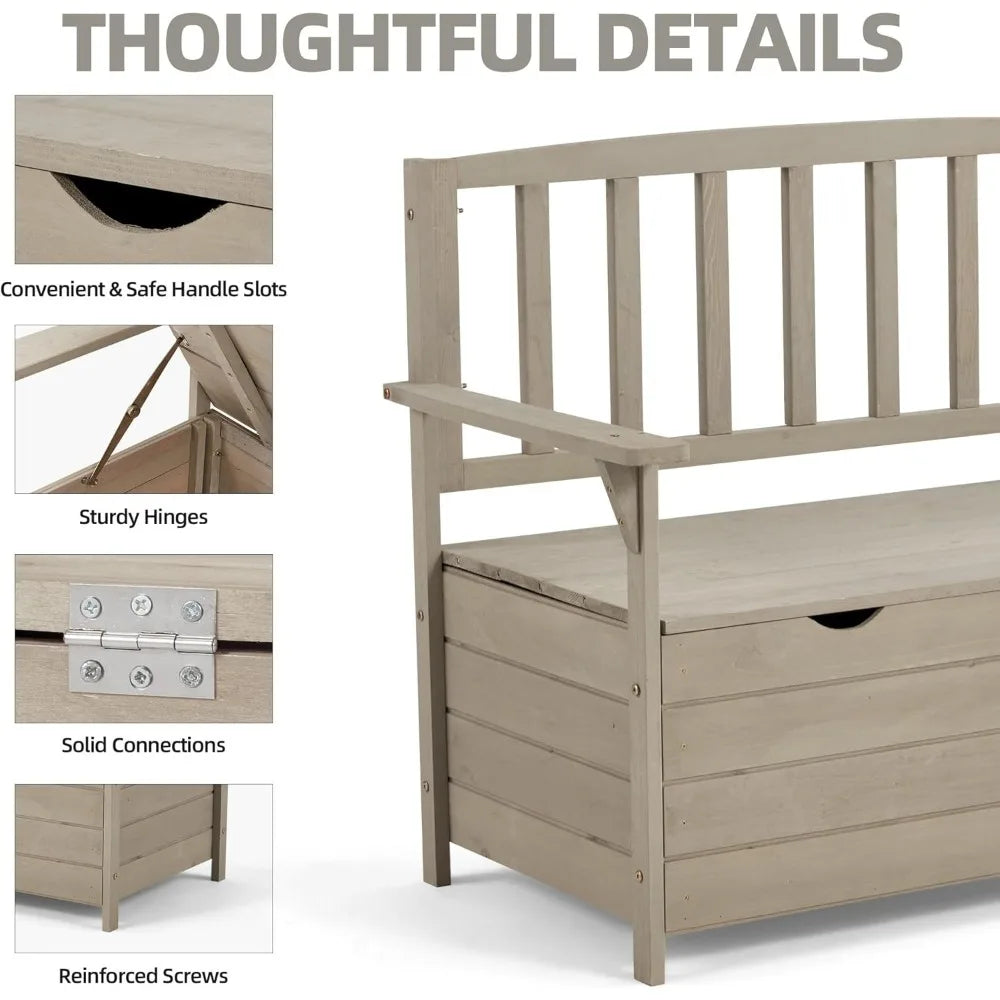 Outdoor storage bench wooden garden weatherproof patio benches for outside 2-seat front porch park - standard