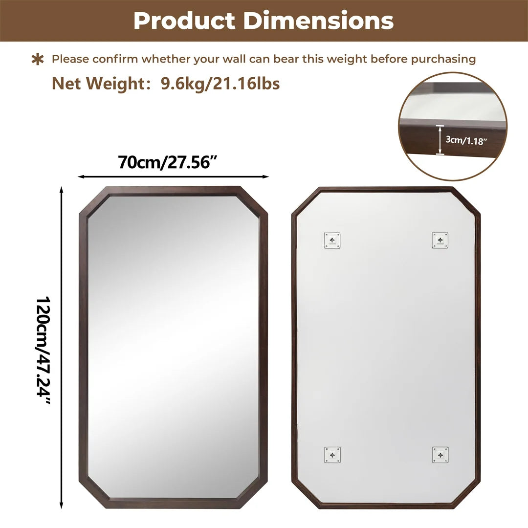 Modern decorative wall mirror black walnut wood frame abstract hanging for entryway living room bedroom decor - x712