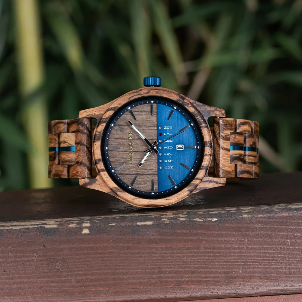 Bobo bird men’s watches niche wooden wristwatch unique quartz watch for men week & date display customized drop shipping