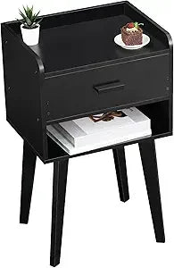 Lerliuo black nightstand set of 2 modern bed side table with drawer wood end for small space night stand bedroom/li