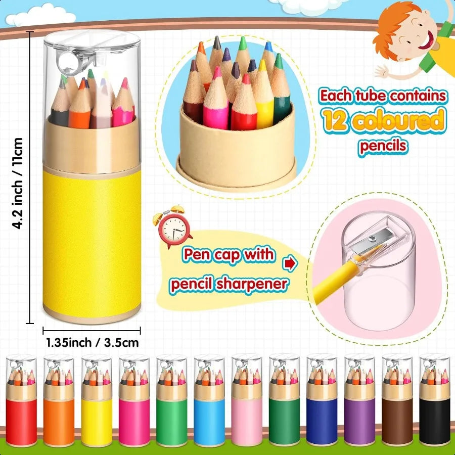 12 sets mini drawing colored pencils bulk with sharpener for 3.5 small colors travel portable pencil set back to sch