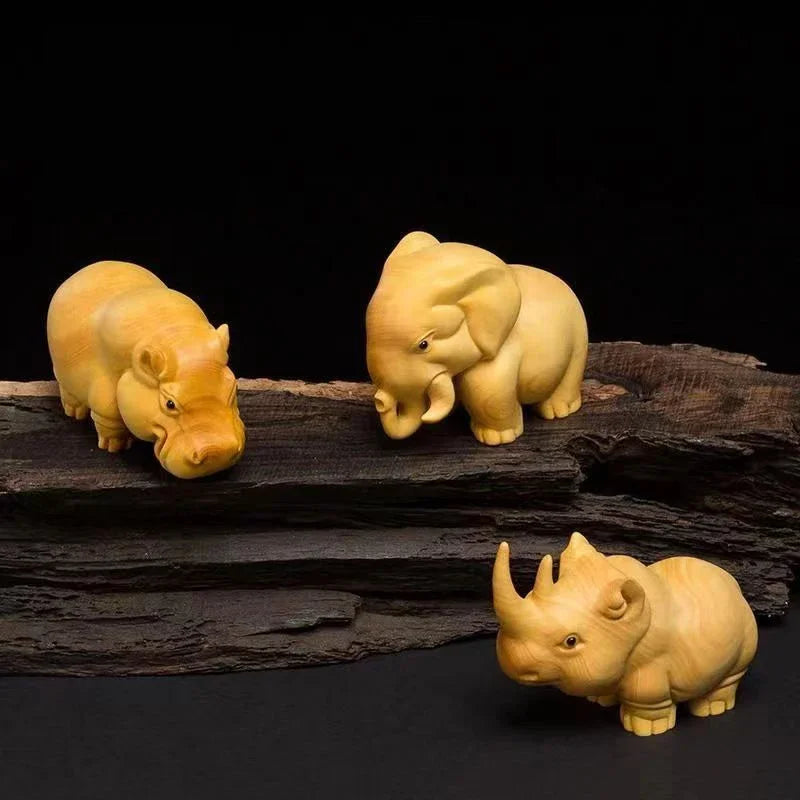 Manual wood carving wooden product rhino hippo elephant room home decor car ornaments decoration sculptures & figurines