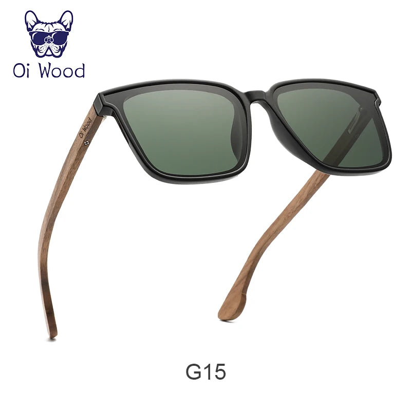 Oi wood men women square sunglasses wooden eyeglasses polarized blue lenses mens glasses luxury eyewear - green