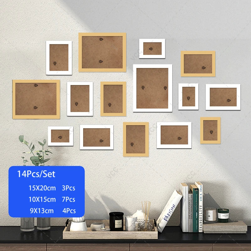 14/19pcs photo frames for pictures wall picture frame wooden hanging decor wedding party home decoration - white wood