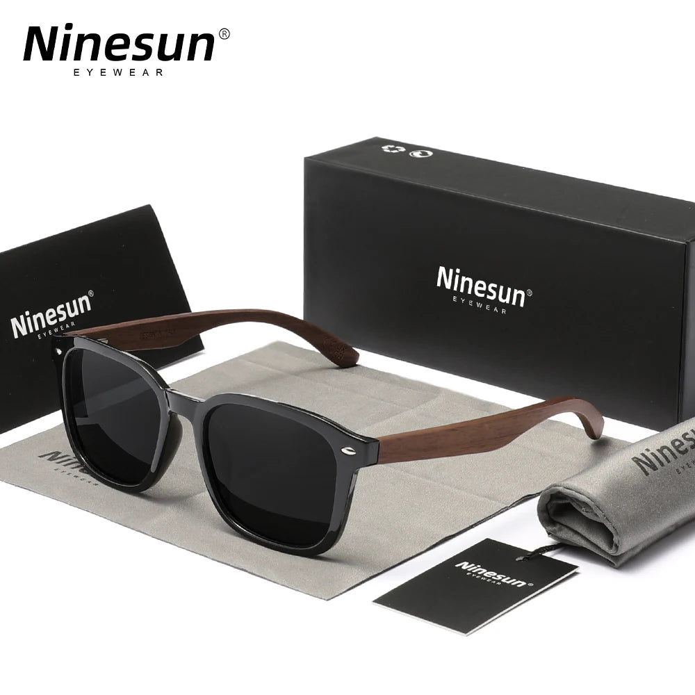 Ninesun walnut sunglasses wood high quality polarized men’s mirror lens glasses uv400 women fishing driving for holiday