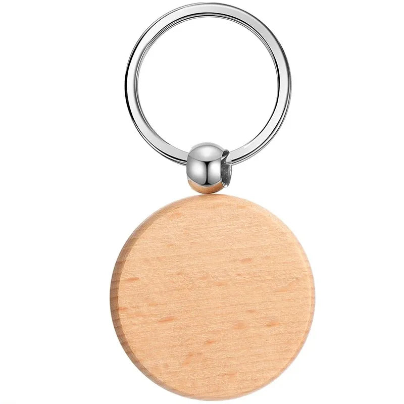 100pcs round wooden key ring portable beech keychain - wood - chain