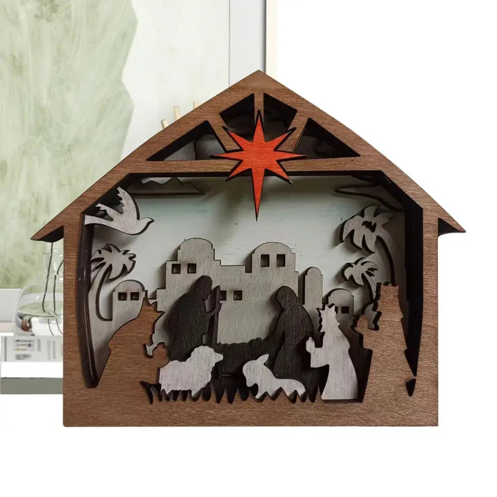 Christmas nativity wooden statue tabletop 3d seasonal decoration photography props indoor - without lights / france