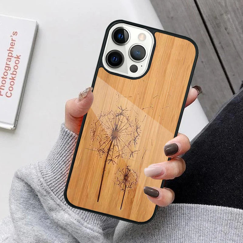 Bamboo wooden animals phone case for iphone 17 air 16 15 14 12 pro max plus magsafe magnetic wireless charging cover