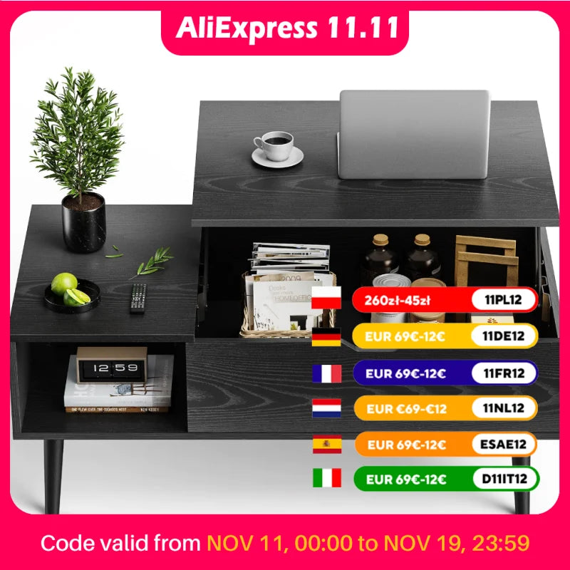 Jhk lift top coffee tables for living room 39.37’’x19.7’’ desk tea wood dining adjustable storage shelf easy or lower