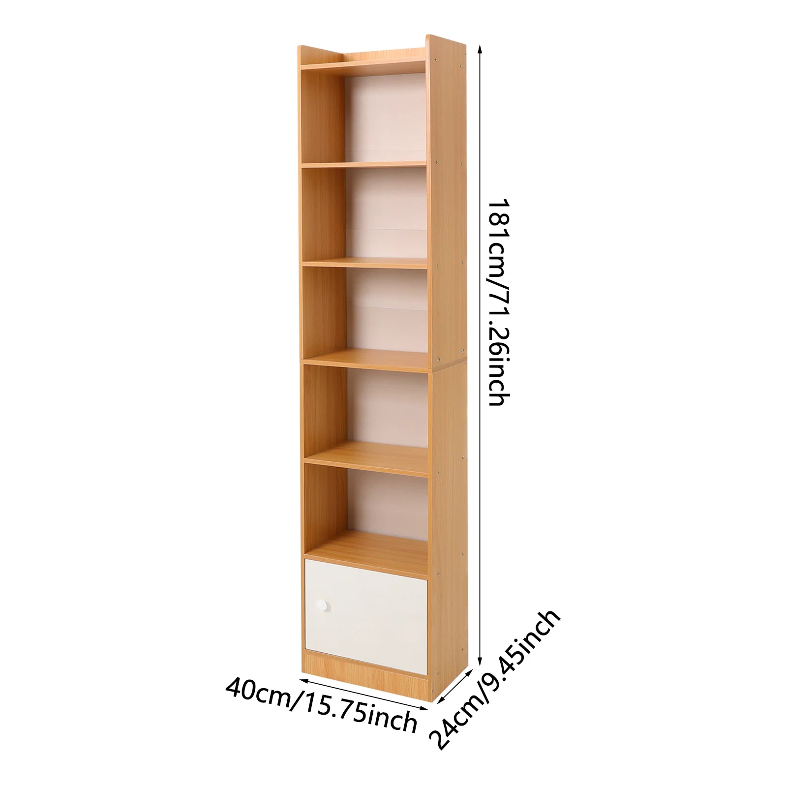 Small narrow corner bookcase - 71.26’’ tall free standing gap storage cabinet 6 tiers open shelves tower rack with door