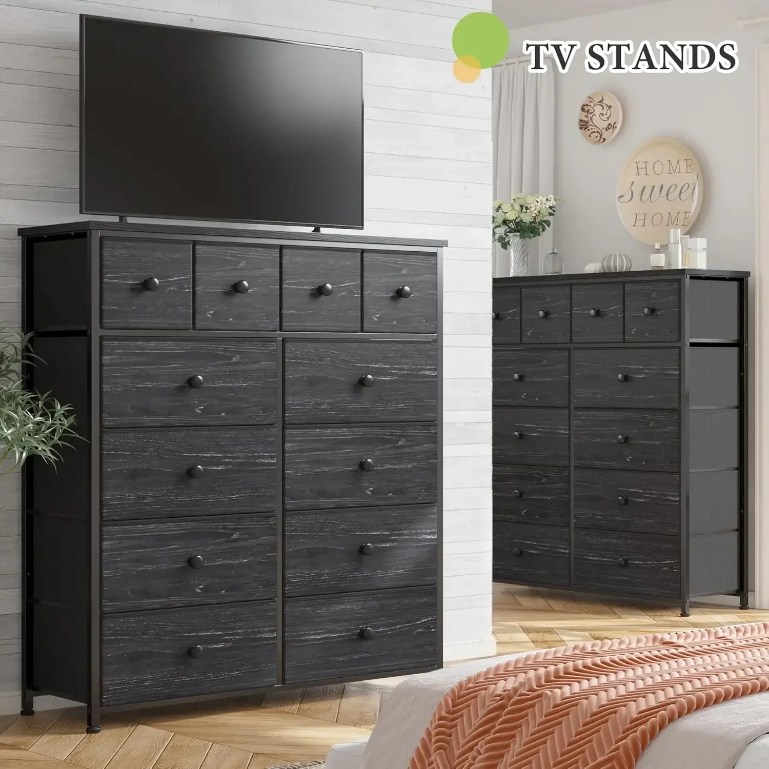Dresser for bedroom with 12 drawers dressers & chests of black fabric - united states