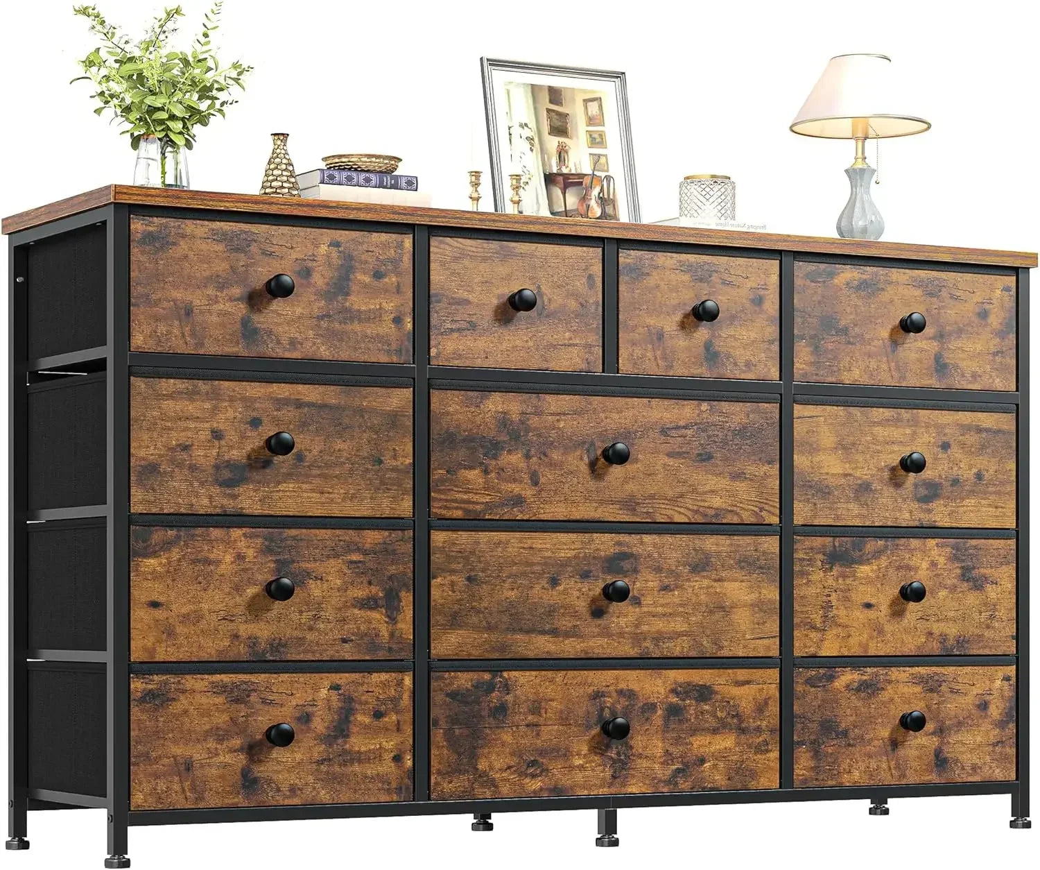 Dresser for bedroom with 13 drawers long dressers & chest of large storage fabric - rustic brown / united states