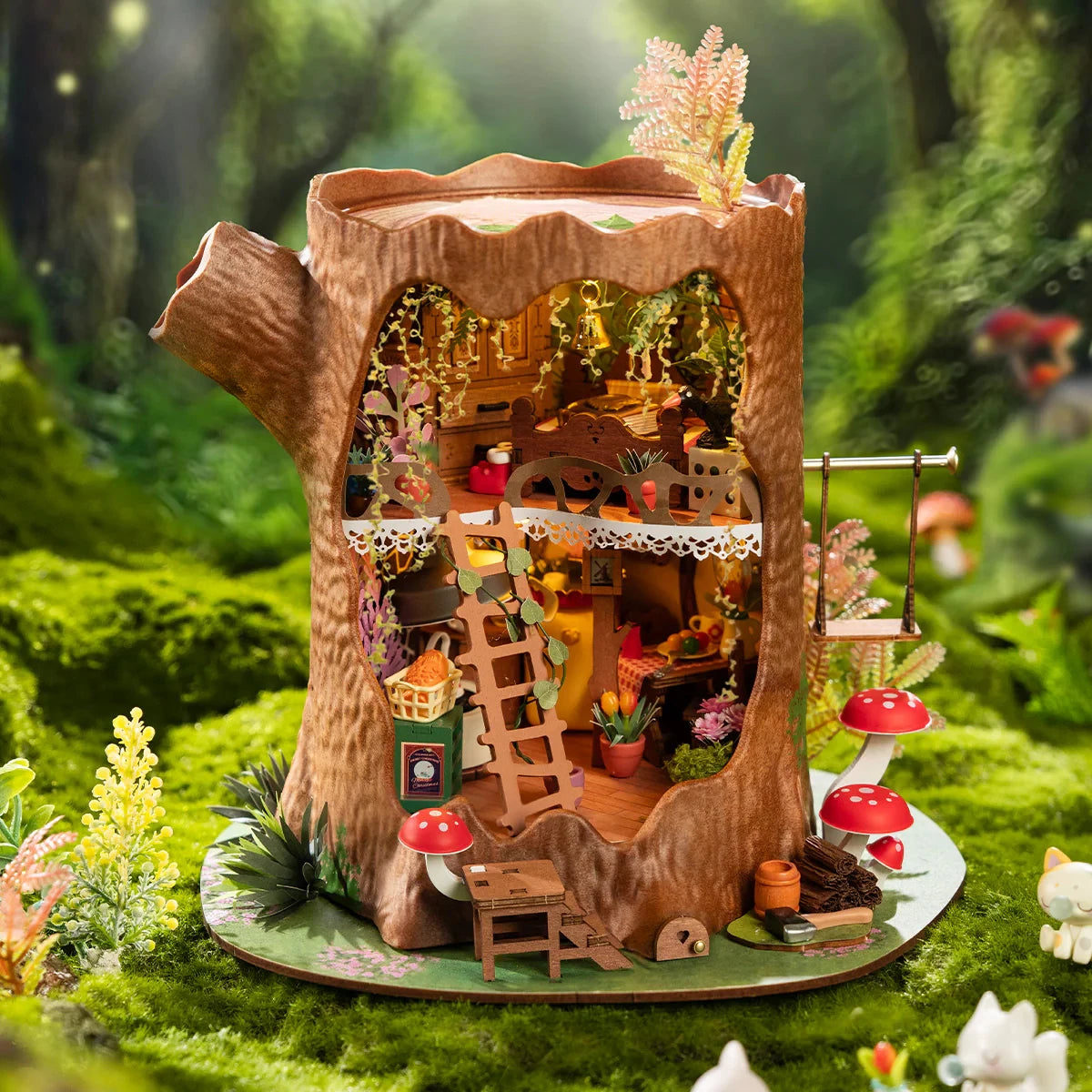 Robotime fairytale tree house diy miniature with led lights unique home decor christmas birthday gift for adults teens