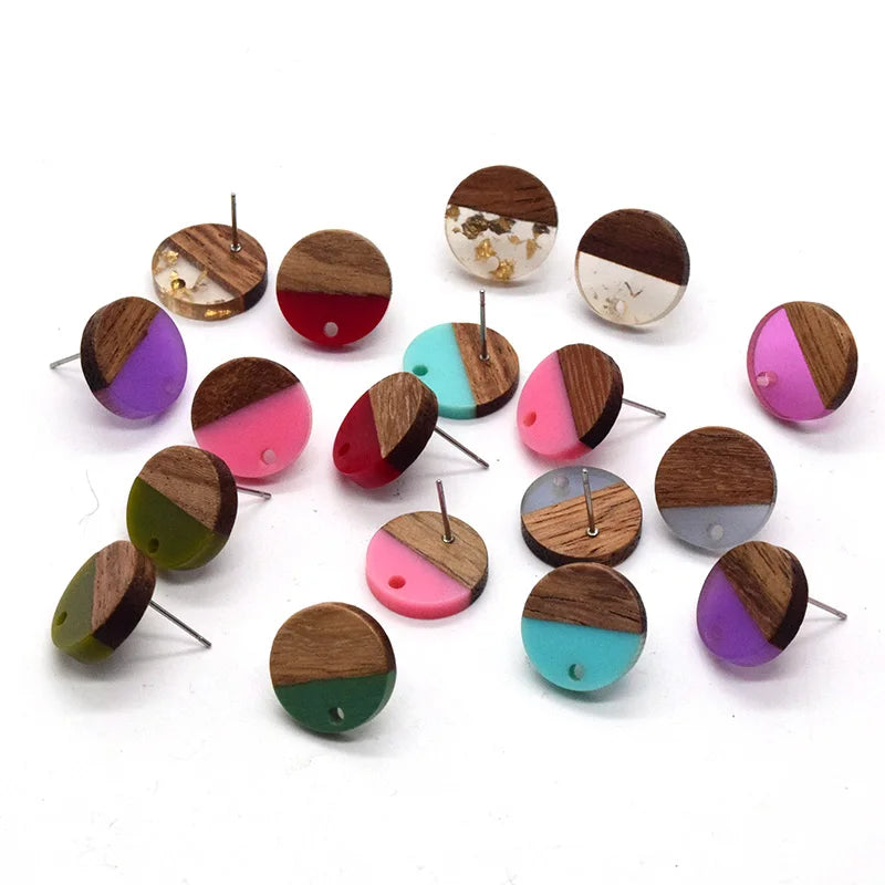 10pcs stainless steel needle resin wood earring findings 15mm splicing round vintage base connector jewelry finding