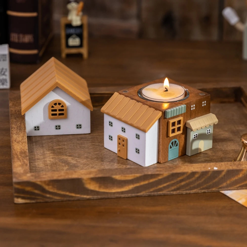 Christmas vintage house shaped candle stick aroma holder decor table candlelight dinner props atmosphere gift