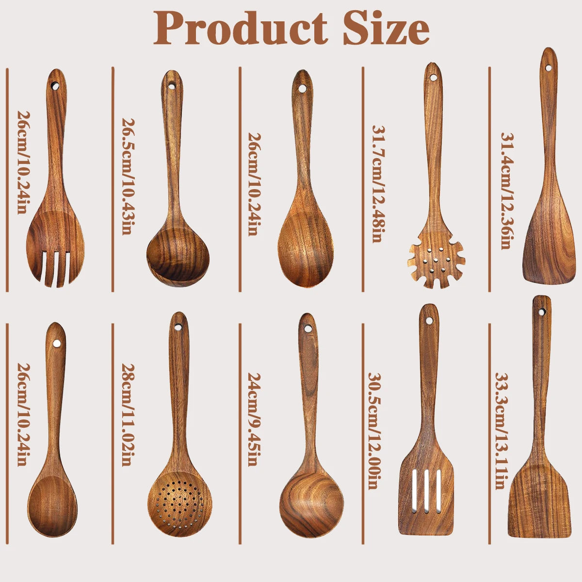 10pcs wooden spoons kitchen utensils for cooking set - united states