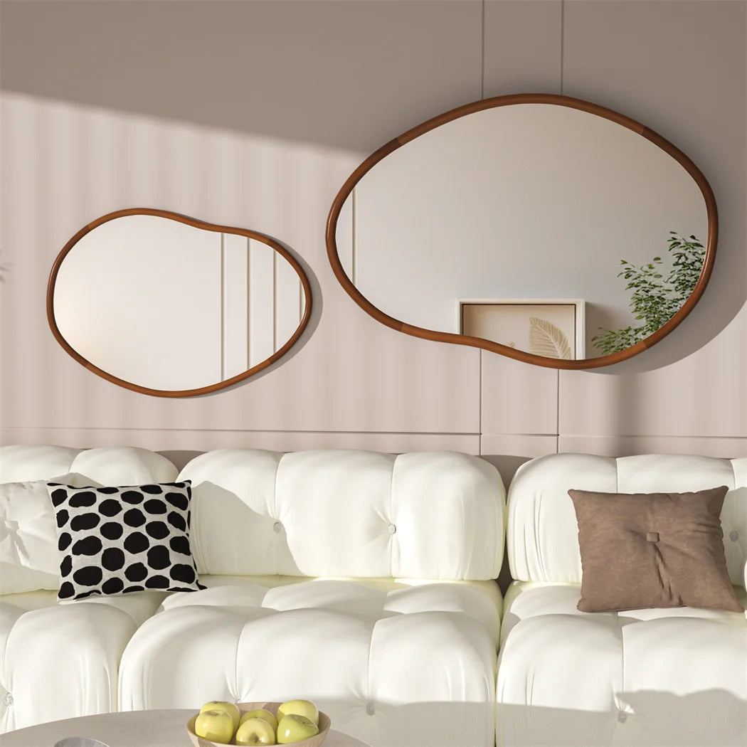 Luvodi mid century asymmetrica large wall mirror with irregular wood frame dressing