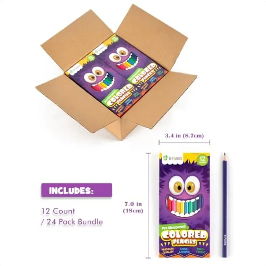 Dfantix 24 packs colored pencils bulk 288 count presharpened coloring set back to school gifts for students elementary