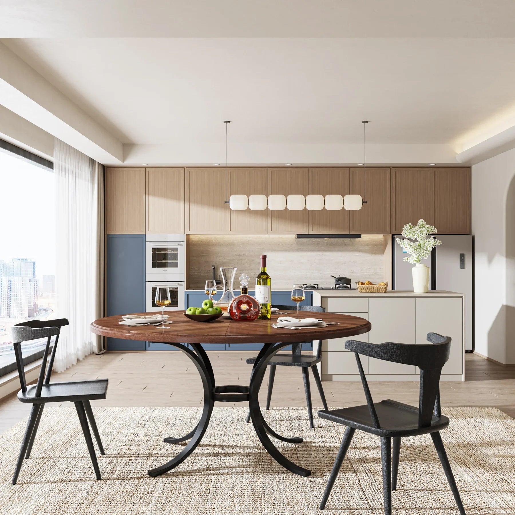 Tribesigns 47’’ round dining table for 4 people farmhouse kitchen with wooden texture surface & pedestal base - brown