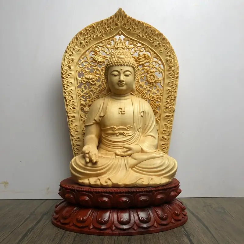 Religious wooden buddha statue sakyamuni amitabha vairocana feng shui decor for home temple altars - shakyamuni