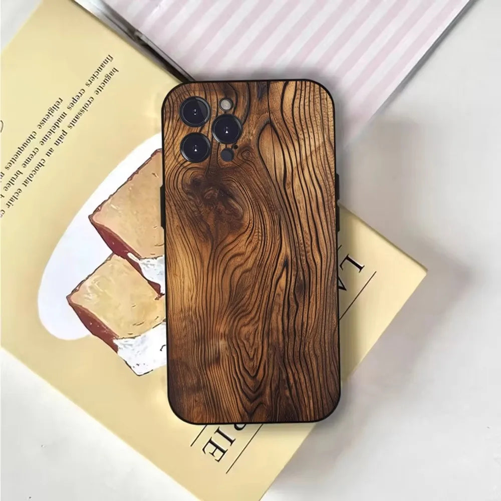 Natural wood phone case for iphone 16,15,14,13,12,11,pro,x,xs,max,xr,plus,mini soft black cover - z8 / iphone16promax
