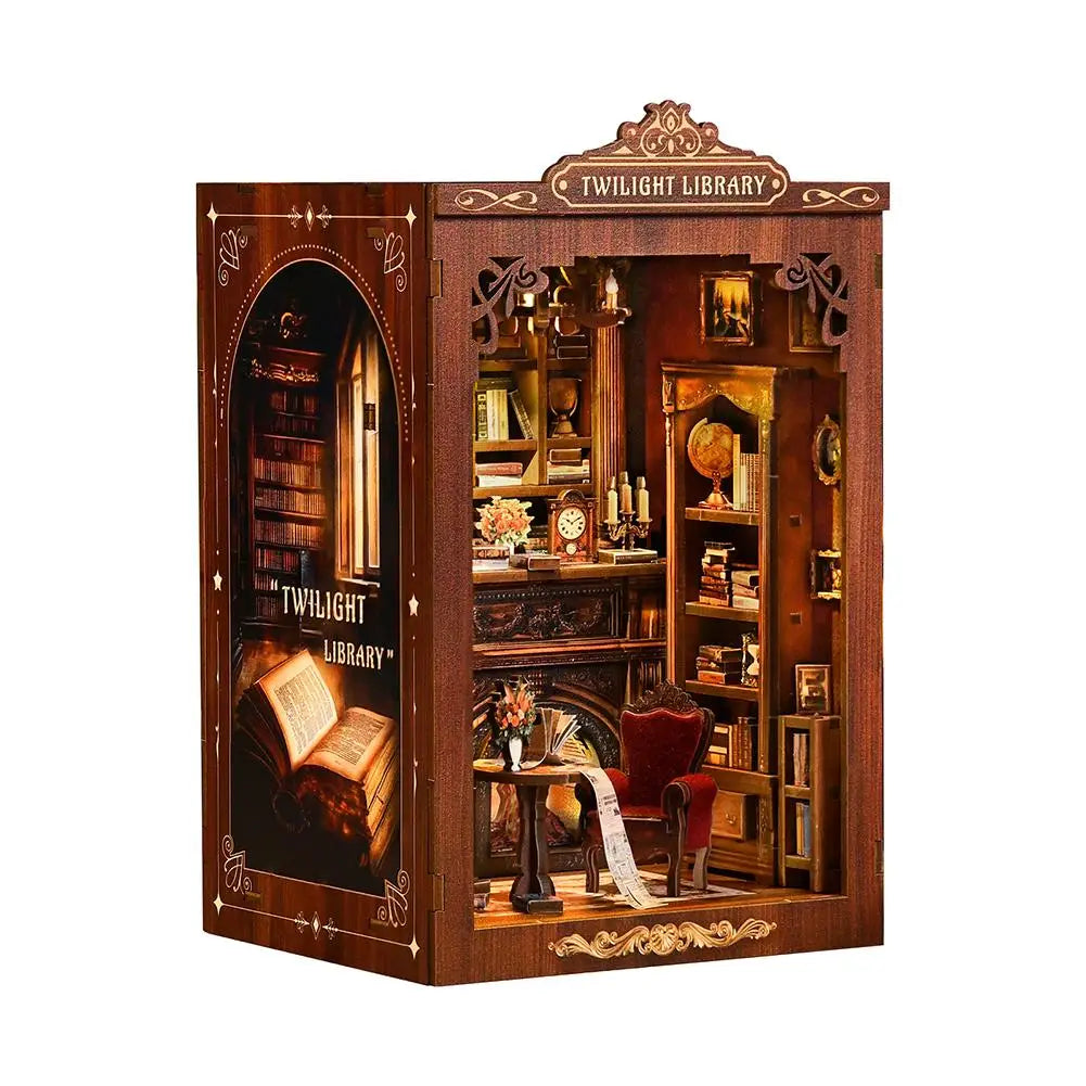 3d wooden miniature library shimmering bookcase diy cabin bookend model three-dimensional hand-assembled home desk