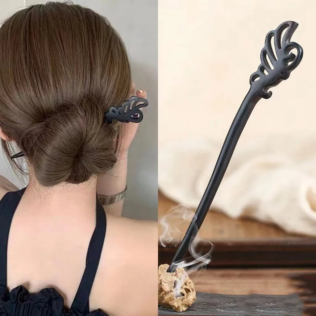 Vintage wooden hair clip black easy to twist hairpin ethnic clothing hanfu accessories girl - 3