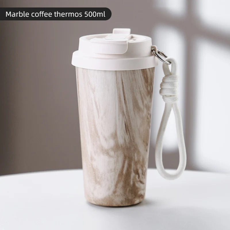 Bincoo 500ml wood grain pattern coffee thermal cup travel mug insulated vaccum portable 304 stainless steel thermos