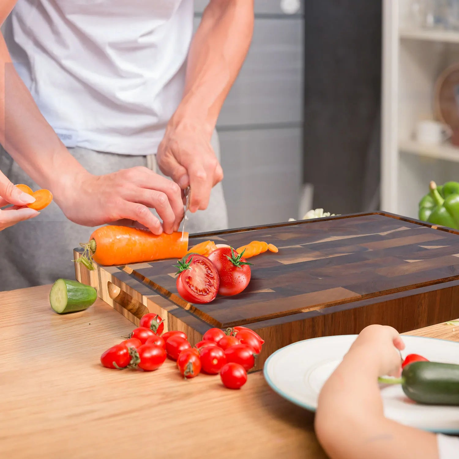 16 inch end grain acacia wooden chopping board serving cutting carving for turkey meat bbq with juice groove