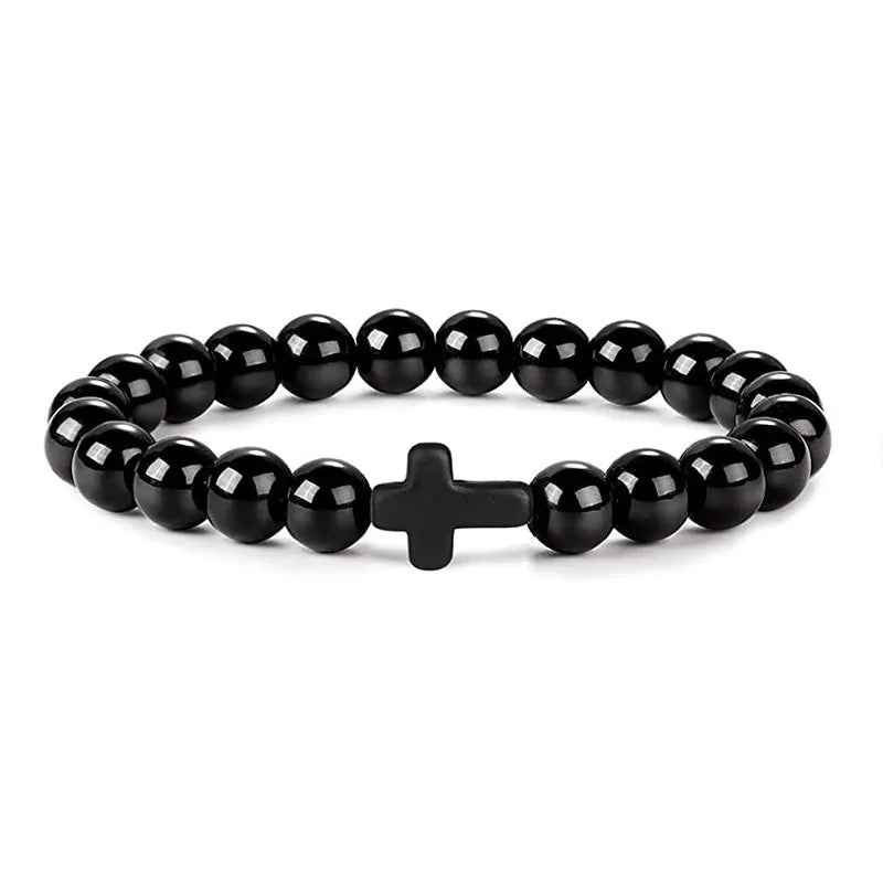 Prayer men natural stone wood beads rosary hematite cross bracelets onyx meditation bracelet women yoga jewelry homme