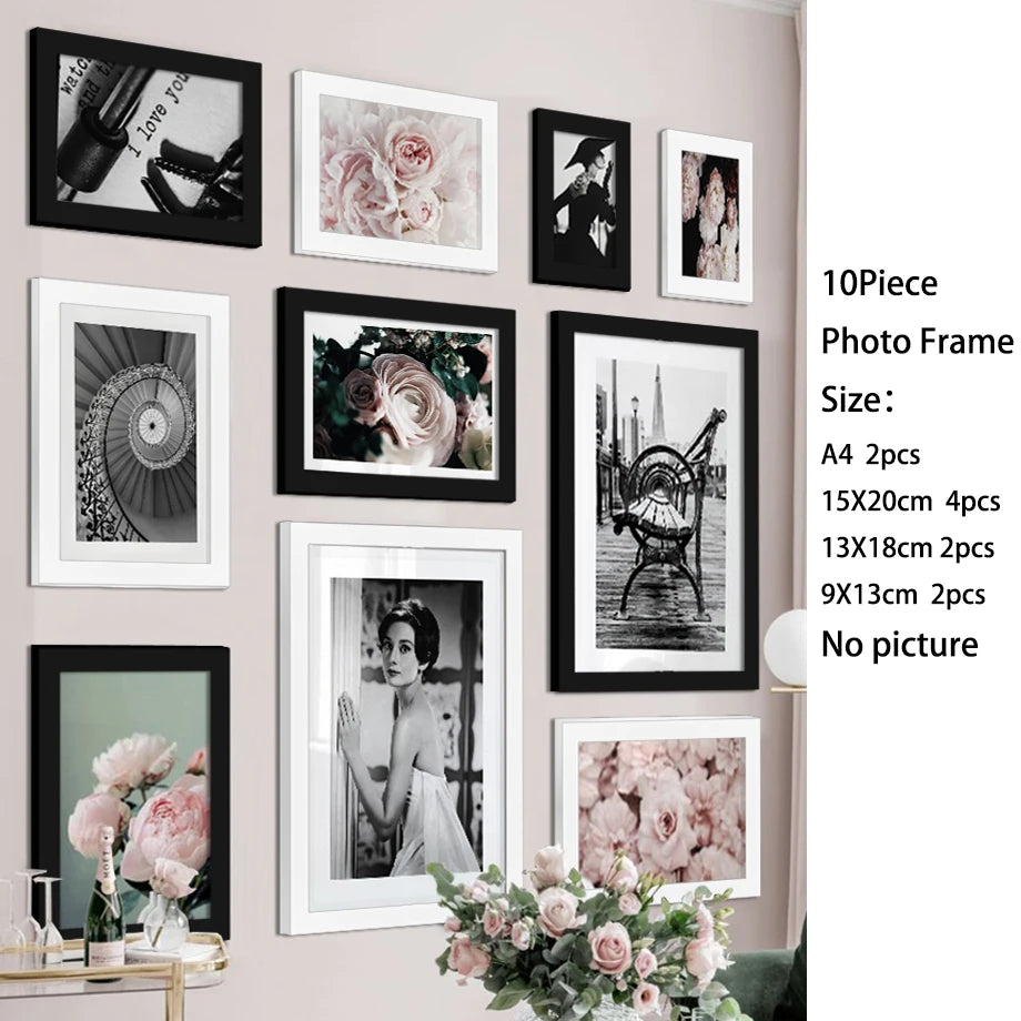 10 piece wood family photo frame wall gallery kit picture for with plexiglass classic wooden hanging - white black