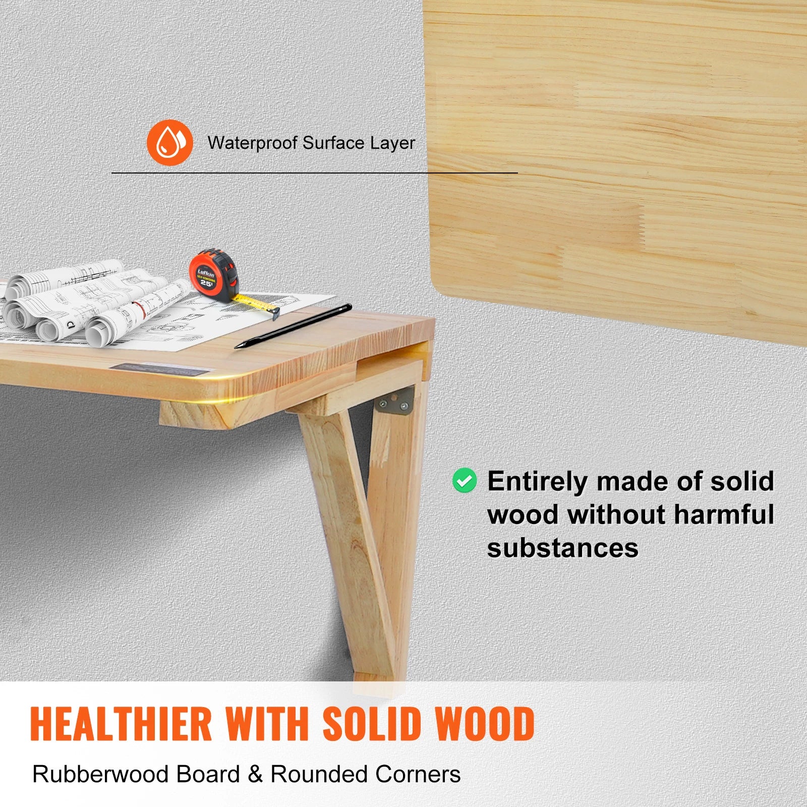 Succebuy wall mounted folding table wooden floating desk with shelf bracket drop leaf for home office kitchen bar